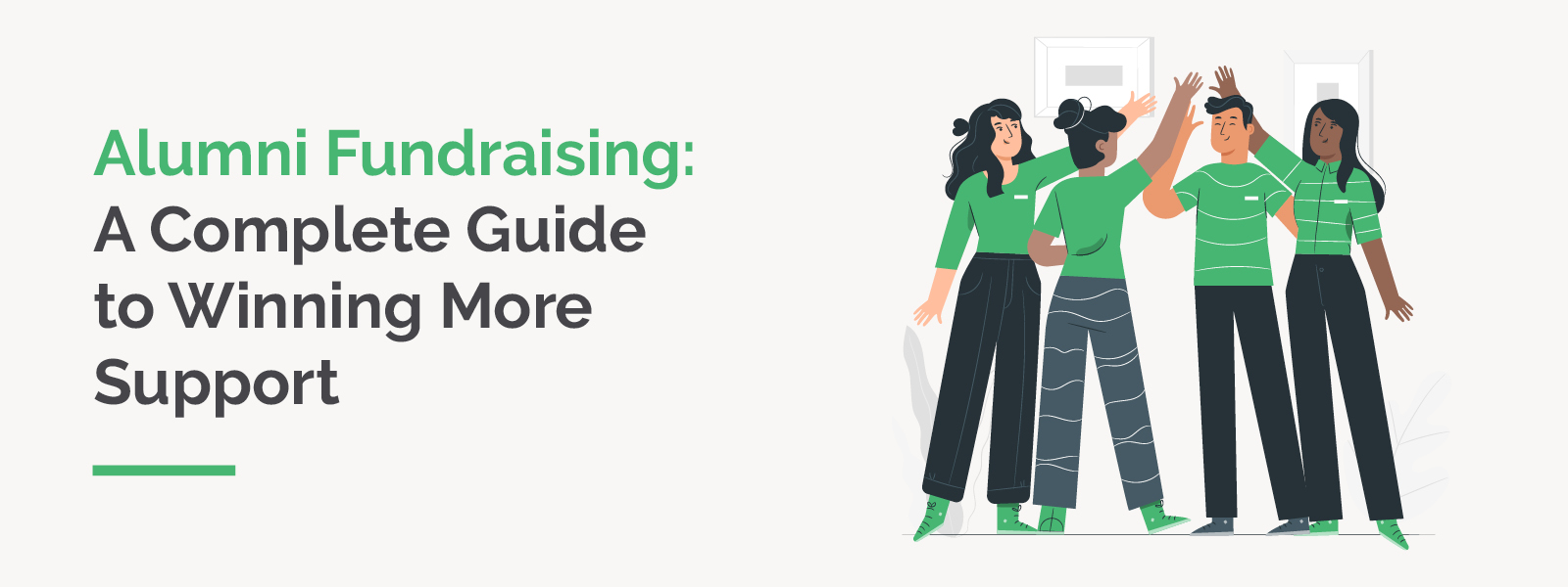 The title of the article beside an illustrated team of individuals in charge of alumni fundraising.